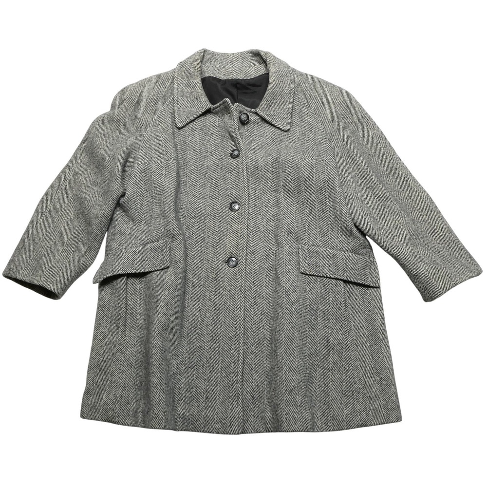 Vintage Noble Fashions Coat Womens XL Gray Wool Herringbone Tweed 3/4 Sleeve
